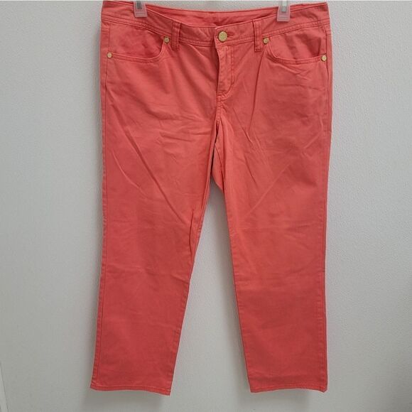 Tory Burch Large Logo Stitch Back Pocket Crop Jeans 31 Orange - Picture 3 of 8